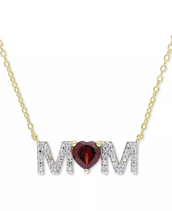 

Ожерелье с подвеской mom 18 дюймов из стерлингового серебра с позолотой 18 карат, гранатом родолитом (4/5 карата) и бриллиантом (1/10 карата) Macy'S, garnet