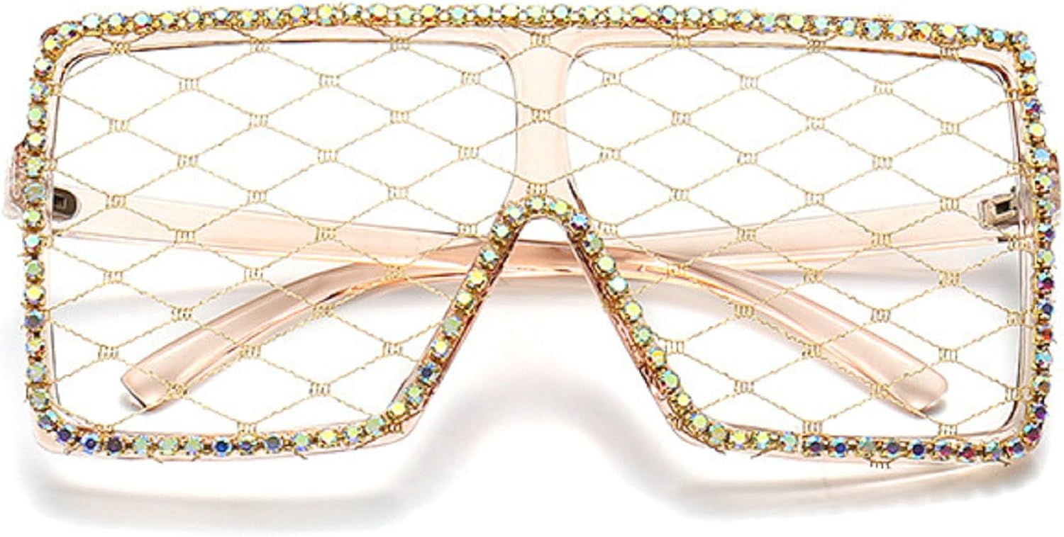 

Крупные солнцезащитные очки с блестками и стразами для женщин, модные, с кружевными линзами, квадратной оправой и бриллиантами, сексуальные очки для вечеринок mincl, Brown