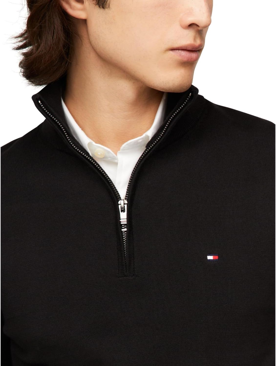Легкий мужской свитер Tommy Hilfiger с застежкой-молнией на четверть дюйма, Black — фото 2