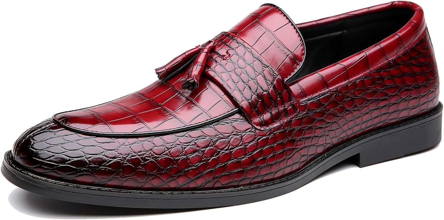 

Мужские кожаные лоферы SIYAKE с кисточками, деловые повседневные, без шнурков, модные роскошные туфли с круглым носком для вечеринок, свиданий, выпускного, свадьбы и работы, красный