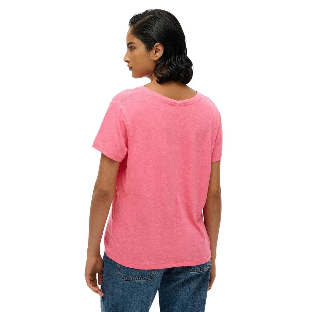 Футболка Superdry Studios Slub Embroidered short sleeve v neck, розовый — фото 2