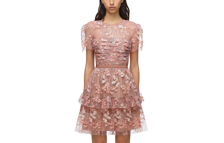 

Self-Portrait Платье с короткими рукавами Self Portrait FW21, женское, красно-розовое с цветочным принтом