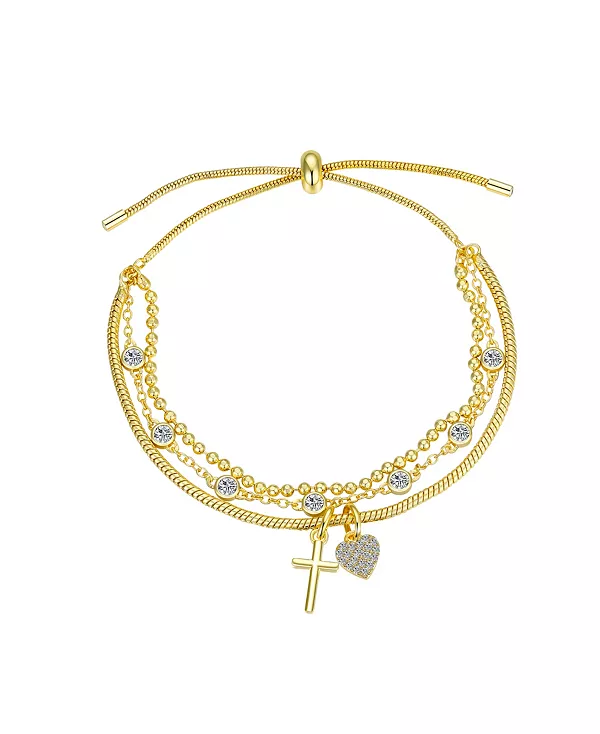 

Браслет-Боло с крестом и сердцем из кубического циркония Unwritten, gold