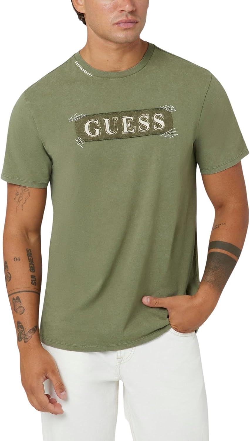 

Мужская футболка с коротким рукавом и аппликацией GUESS, Safari Green Multi, Зеленый, Мужская футболка с коротким рукавом и аппликацией GUESS, Safari Green Multi