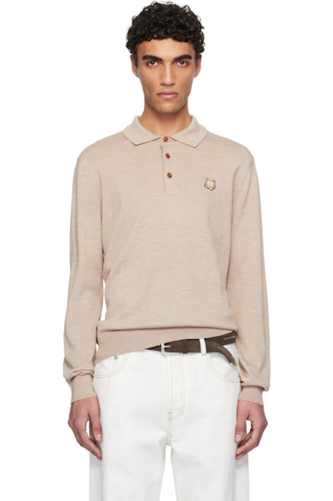 

Поло бежевый с нашивкой в ​​виде головы лисы Maison Kitsuné