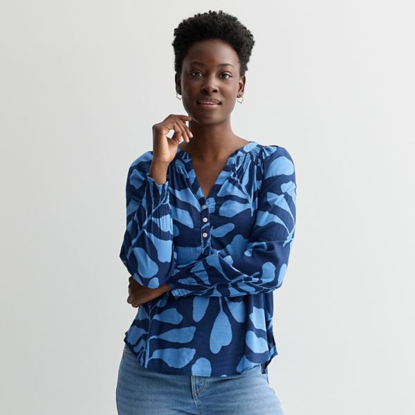 

Женская блузка с манжетами и сборками Henley Sonoma Goods For Life, цвет tonal navy leaf