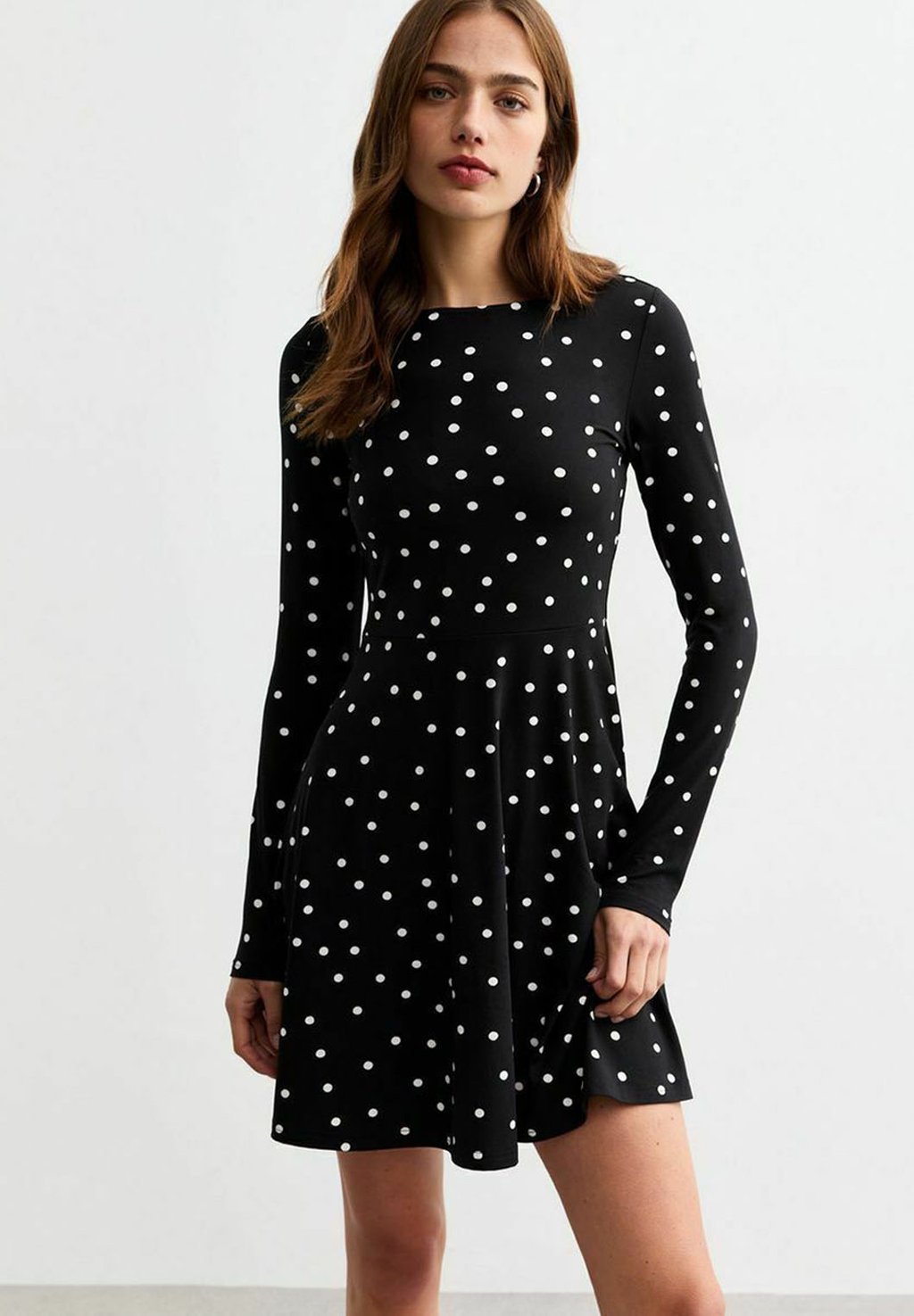 

Повседневное платье BOW DETAIL POLKA DOT SKATER MINI New Look, черный