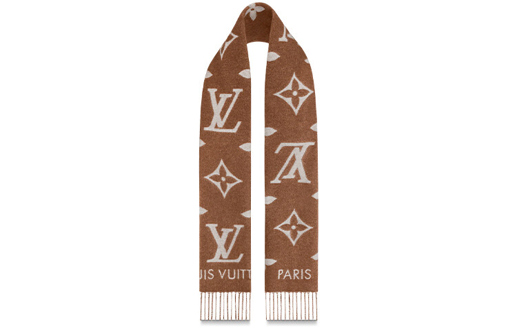 Шарф трикотажный Louis Vuitton Reykjavik, коричневый / белый — фото 3