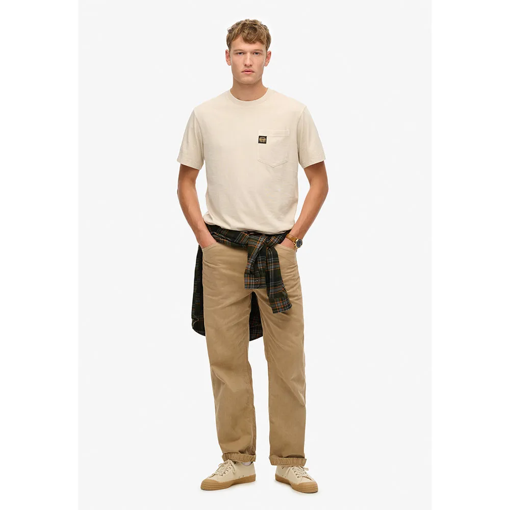 Футболка с коротким рукавом Superdry Contrast Stitch Pocket, бежевый — фото 3