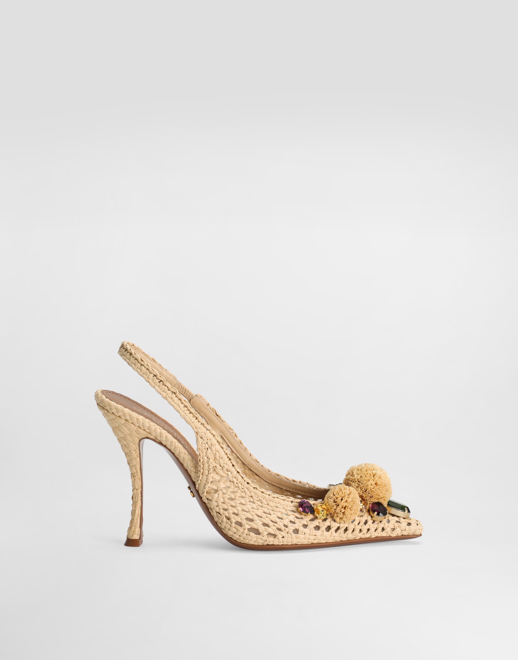 Слингбэк из рафии, связанный крючком, с камнями Dolce & Gabbana, мультиколор