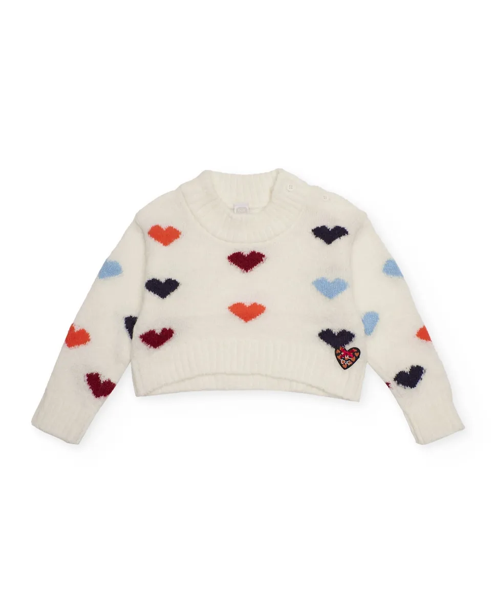 

Девочковый джемпер светлого цвета с разноцветными сердечками Tuc tuc
