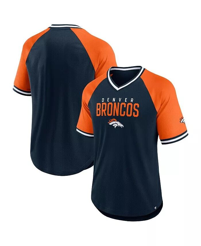

Мужская темно-синяя/оранжевая футболка Denver Broncos Hashmark Raglan Fanatics