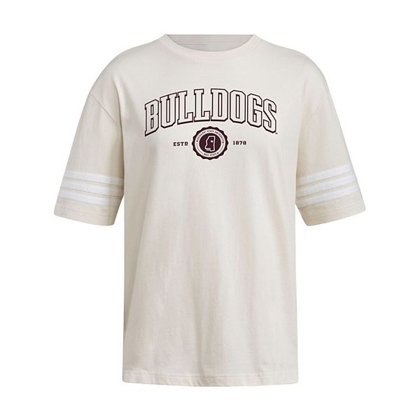 Женская футболка Mississippi State Bulldogs oversize с тремя полосками в кремовом цвете Adidas — фото 3