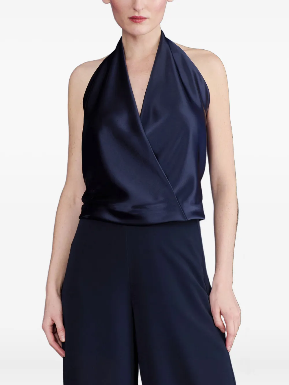 

Атласная блуза на завязке вокруг шеи Talbot Runhof, синий