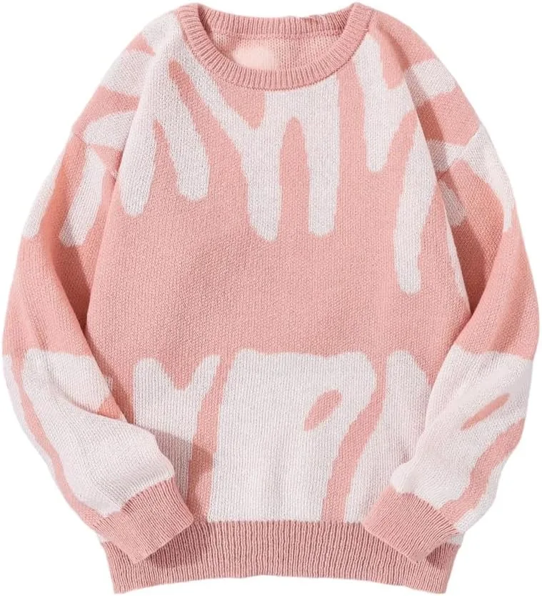 

Мужской свитер с нерегулярным узором и контрастной вязкой OWEIEYEU