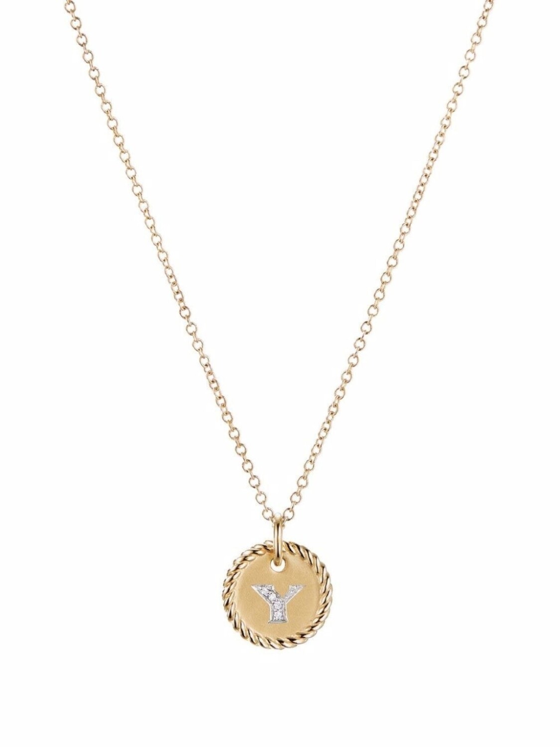 

Колье из желтого золота с подвеской Y и бриллиантами David Yurman, золотой