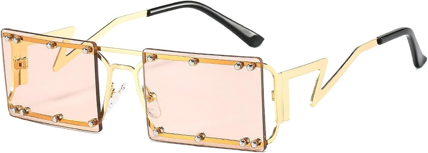 

Модные прямоугольные солнцезащитные очки для женщин, винтажные, без оправы, с прозрачными линзами цвета морской волны, мужские солнцезащитные очки с заклепками, защита от УФ-излучения UV400 COTIA, Pink