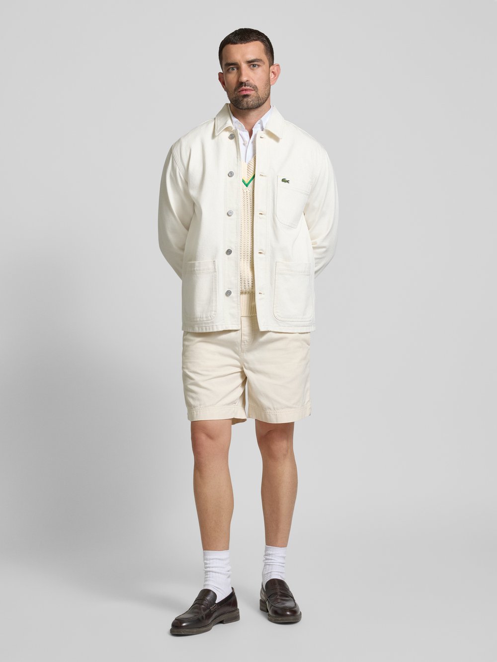 

Вязаный свитер с V-образным вырезом Lacoste, кремовый