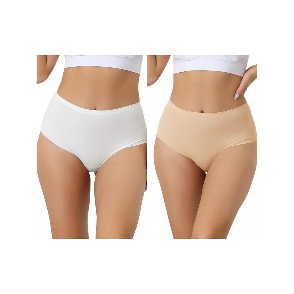 

2 упаковки женского нижнего белья с высокой талией, шелковистые дышащие хипстерские эластичные трусы без следов ALLEGRA K, цвет White Beige