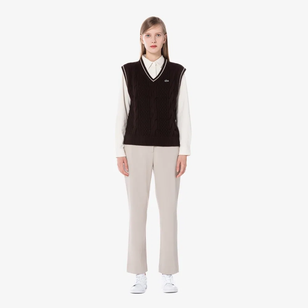 Слаксы женские Lacoste, утепленные, на резинке, кремовые