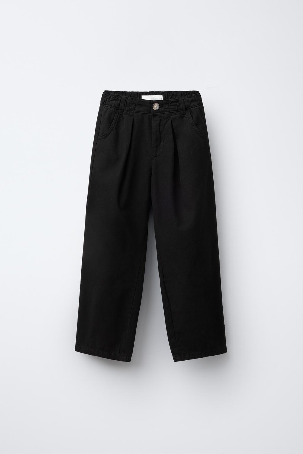 

Парусиновые брюки со складками ZARA, черный