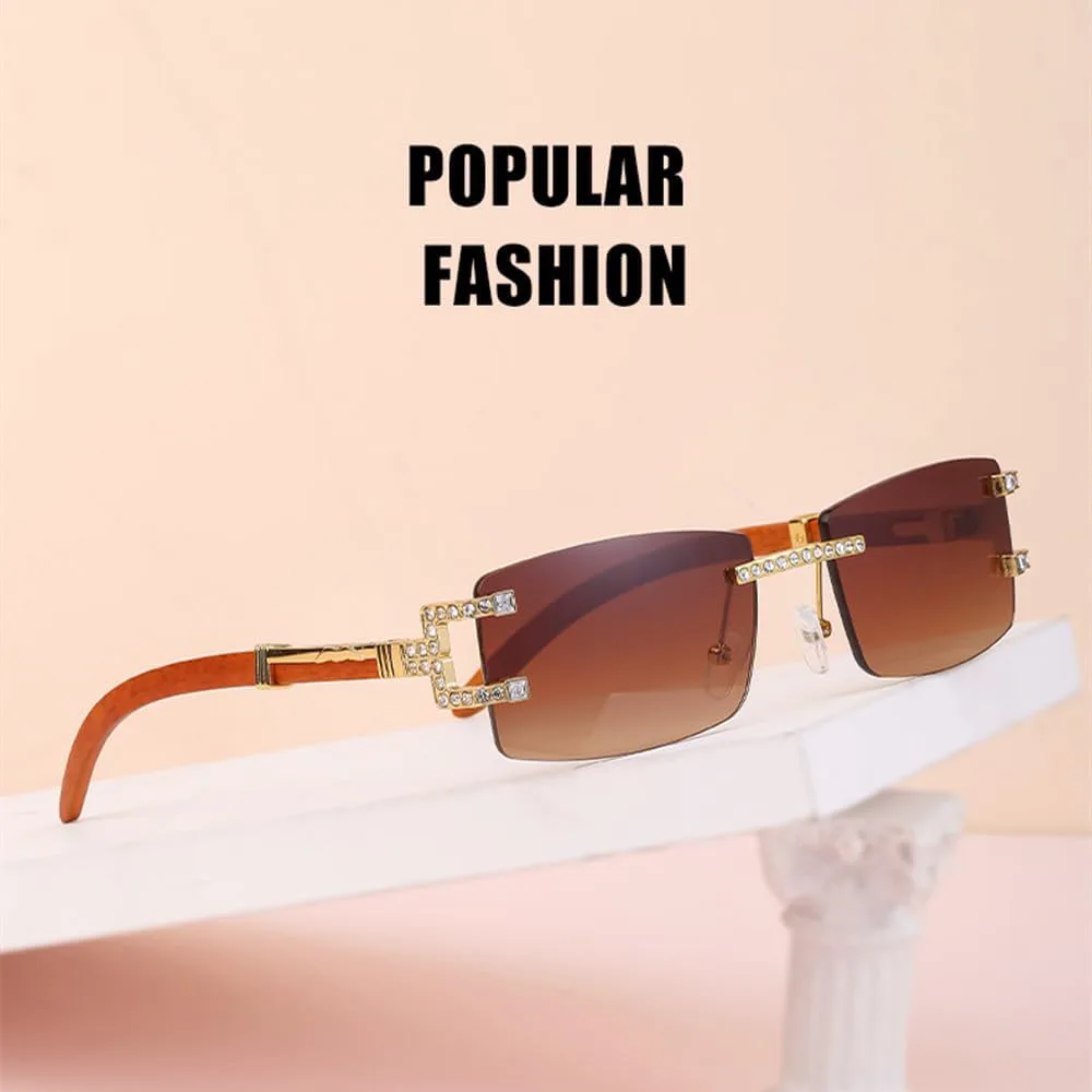 

Модные солнцезащитные очки без оправы для женщин, ретро-очки класса люкс прямоугольной формы для мужчин, винтажные очки без оправы UV400, SUN4551 Generic, Brown