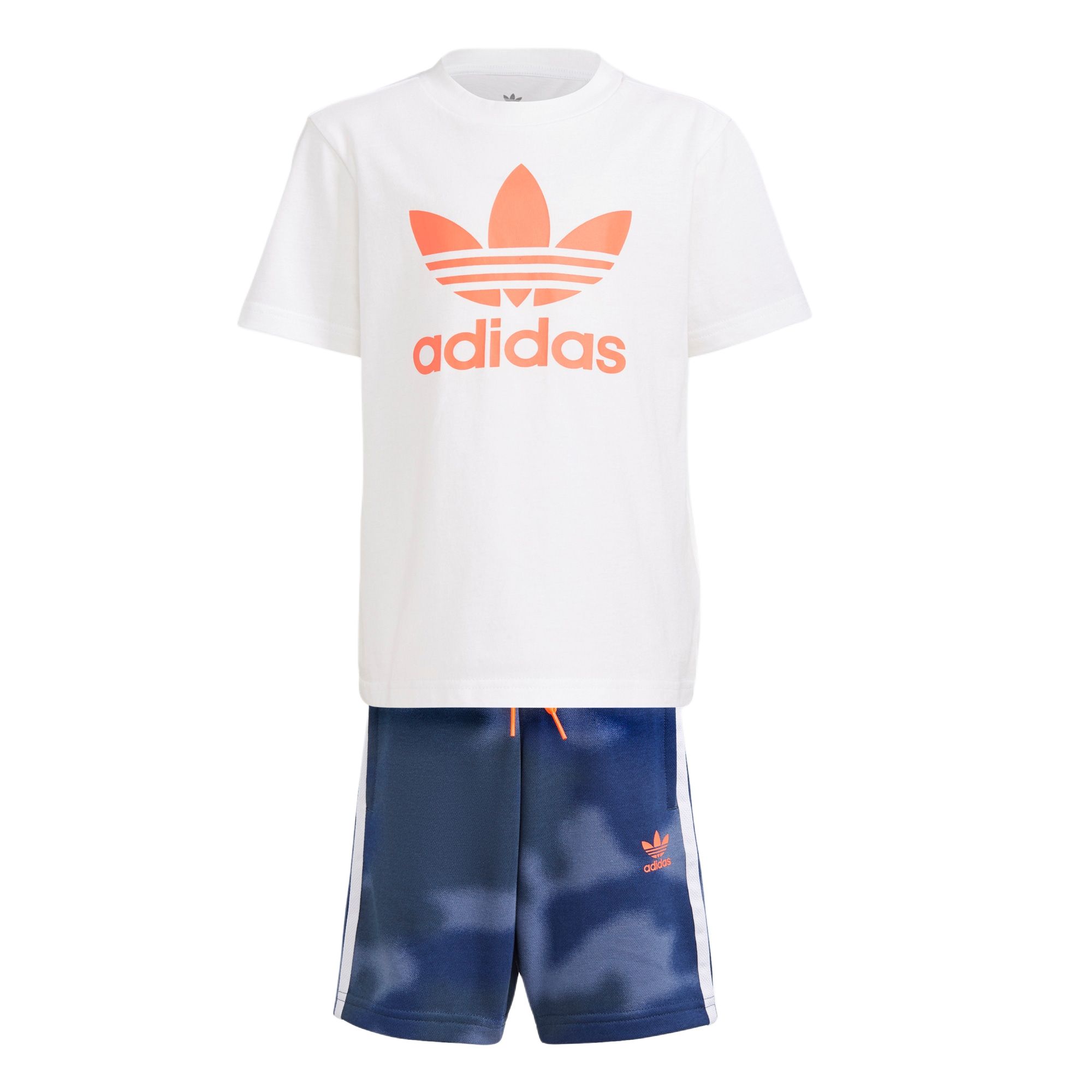 Повседневный спортивный костюм для детей 3-7 лет Adidas Originals, белая футболка и синие шорты — фото 2