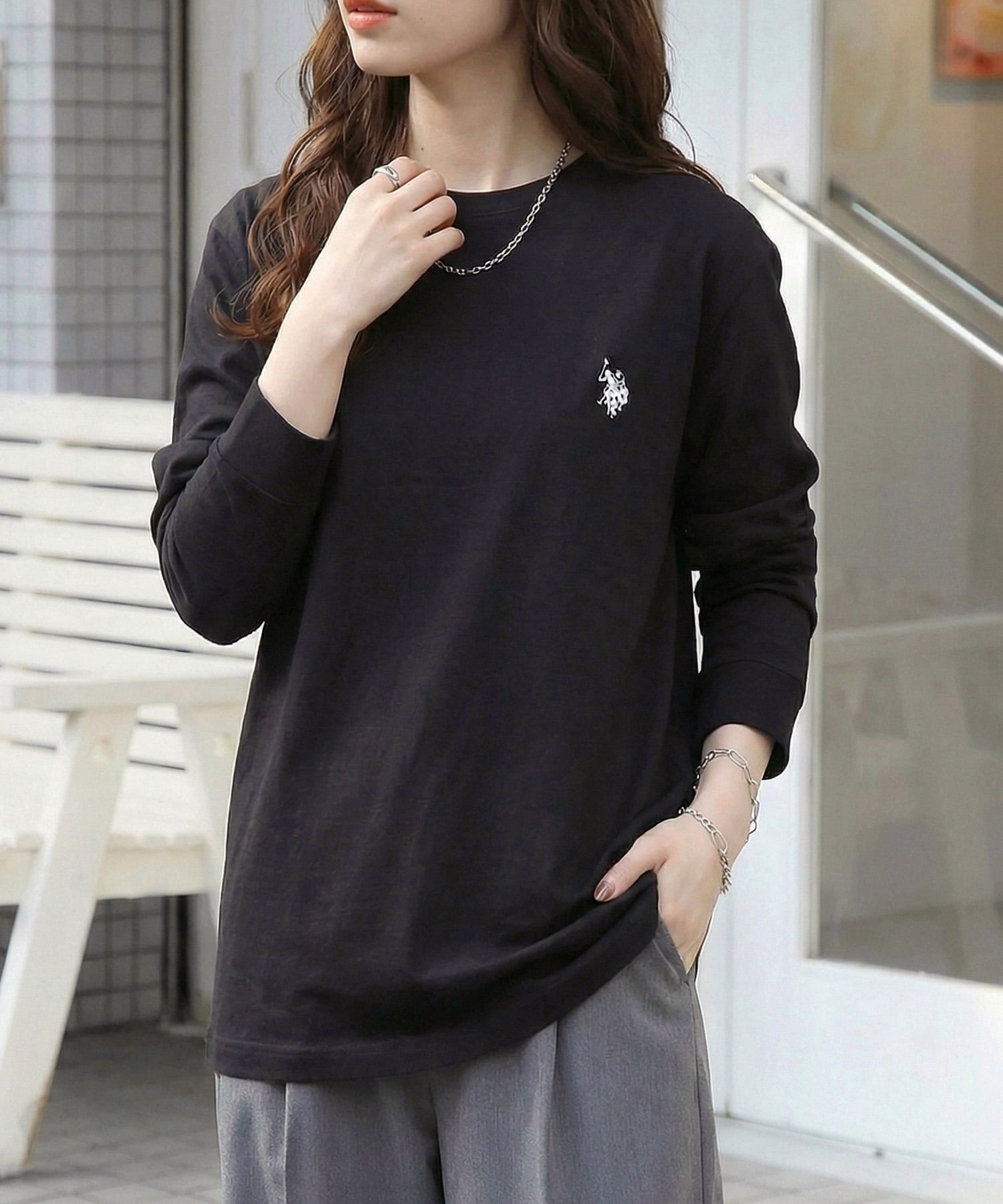 Футболка с длинным рукавом US POLO ASSN./Classic Pony с логотипом One-Point U.S. Polo Assn., BLK — фото 2