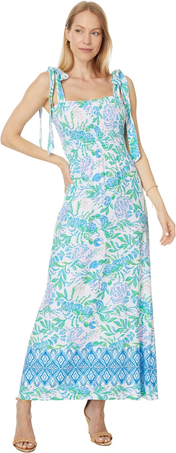 

Платье Lilly Pulitzer Kailua Smocked Maxi Dress, цвет Resort White Just A Pinch Engineered Knit Dress