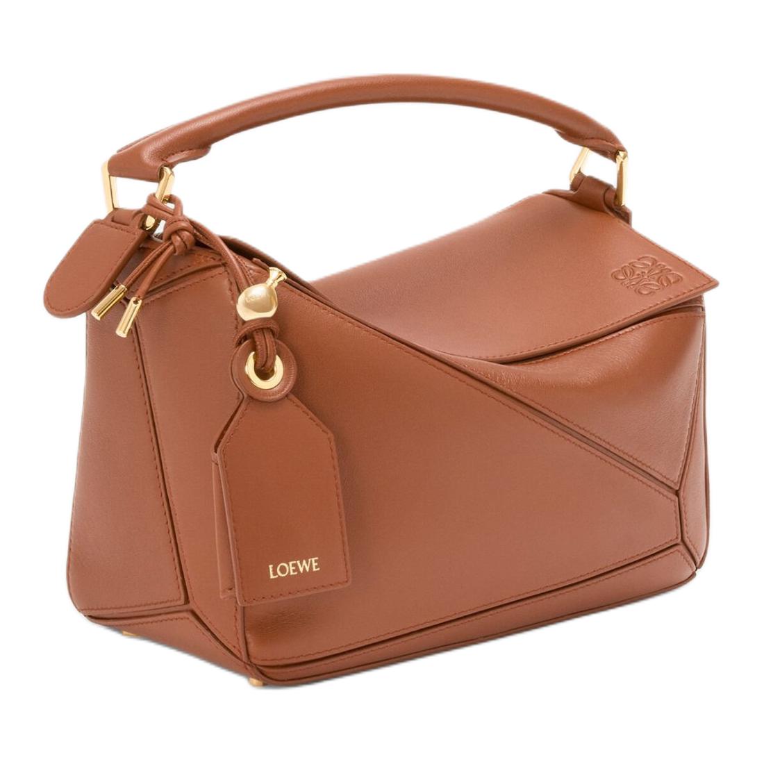 LOEWE Пазл из овчины наплечная сумка через плечо маленькая женская коричневая — фото 2