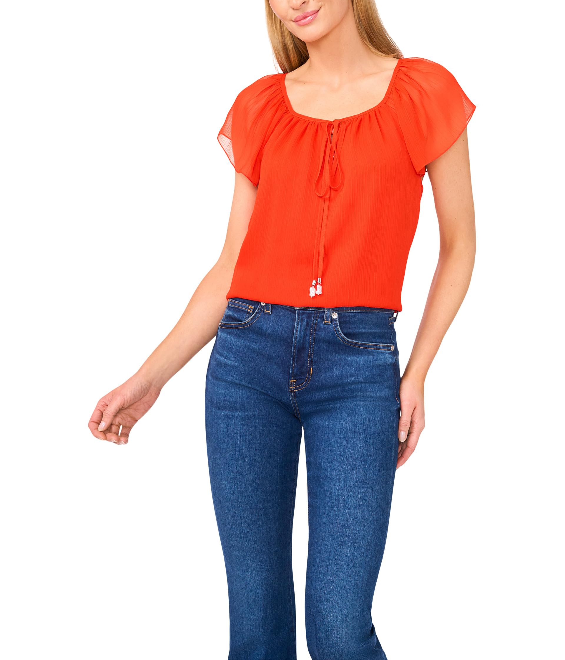 

Топ CeCe Round Neckline Flutter Slv Top, Fiery Red
