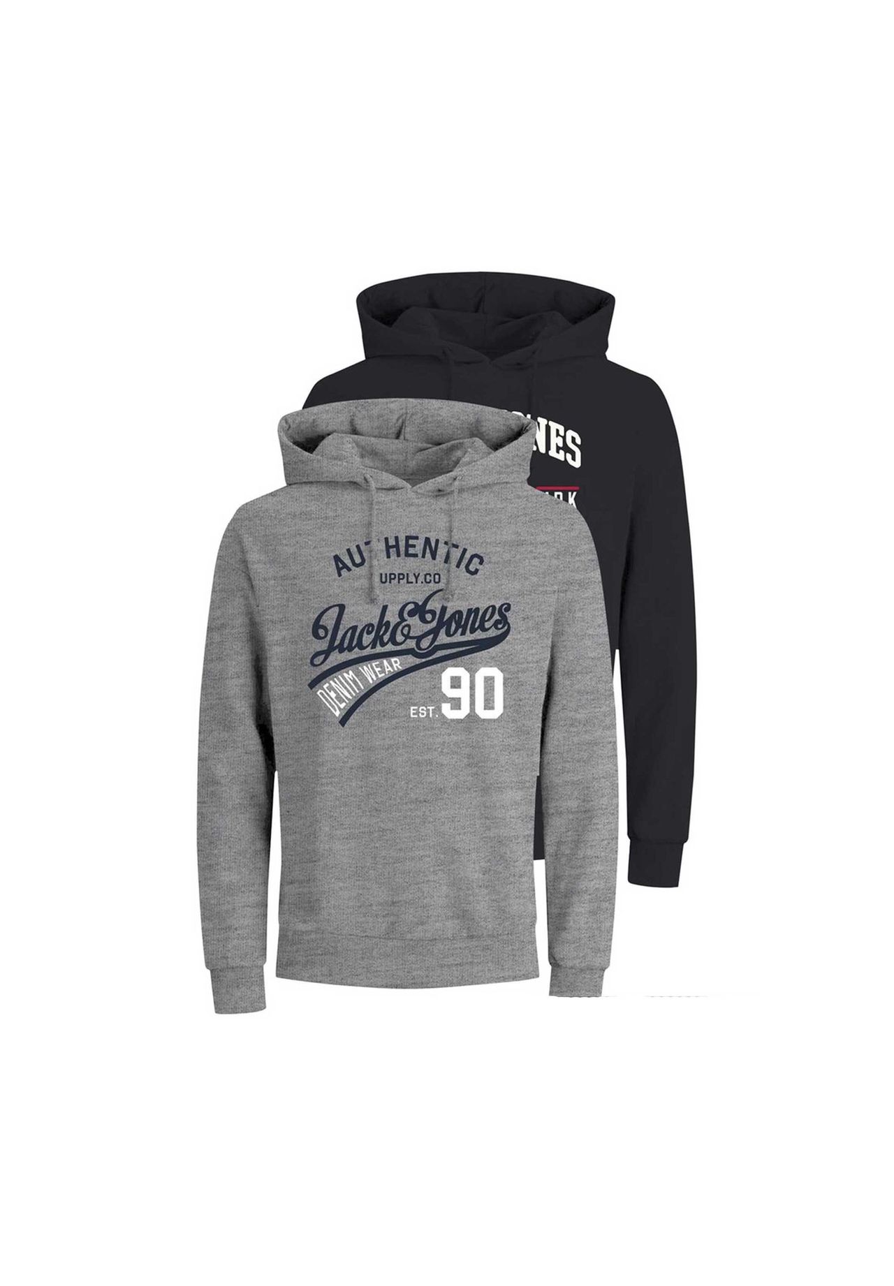 

Толстовка мужская, 2 шт. - JJETHAN SWEAT HOOD, пуловер, логотип JACK & JONES, цвет Grau Schwarz