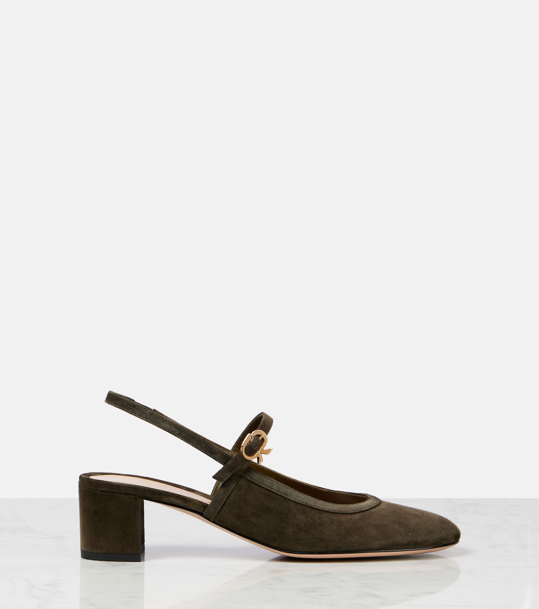 Босоножки-лодочки на ремешке с отделкой из кожи и замши Gianvito Rossi, Dark Olive — фото 4