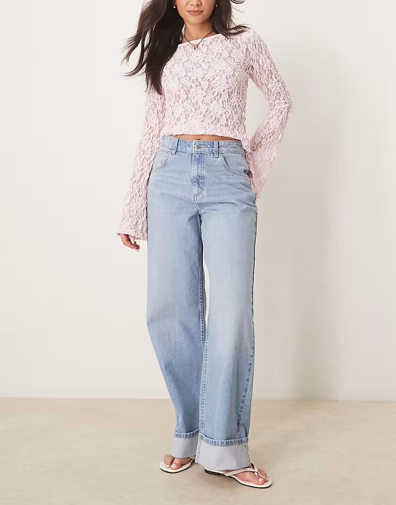 

Свободные джинсы ASOS DESIGN с глубокими отворотами на манжетах, светло-бежевого цвета