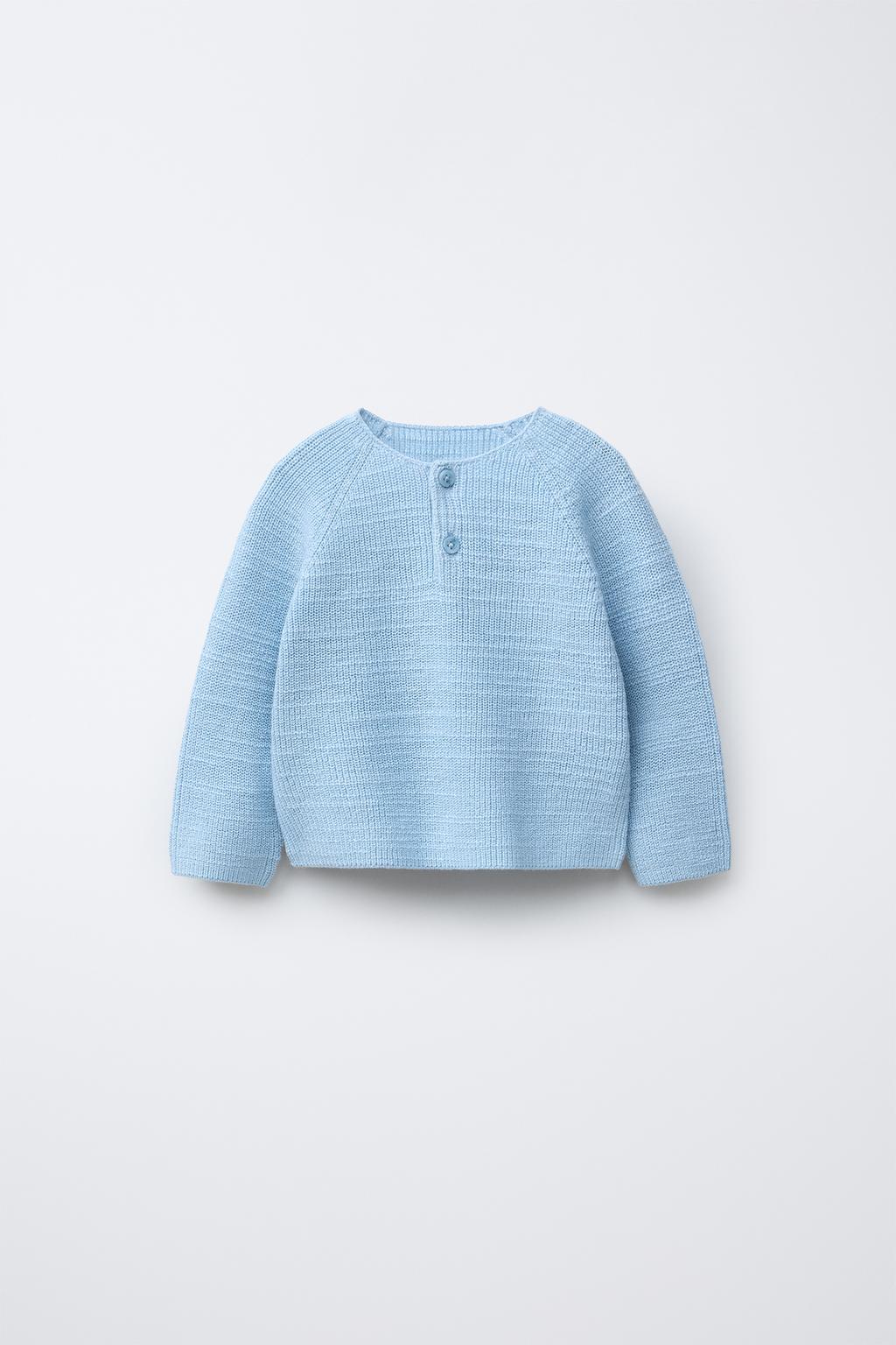 

Вязаный свитер хенли ZARA, светло-синий