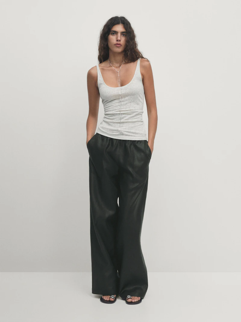 

100% льняные джоггеры Massimo Dutti, зеленый