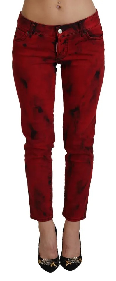 Красные хлопковые эластичные узкие брюки с заниженной талией Dsquared2