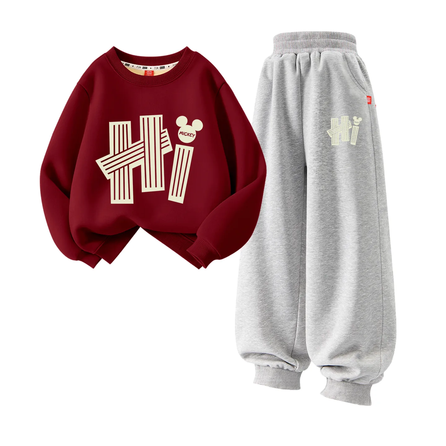 Детский спортивный костюм с круглым вырезом Disney, [Thickened Lambswool]Dihalo Burgundy+Dihalo Gray