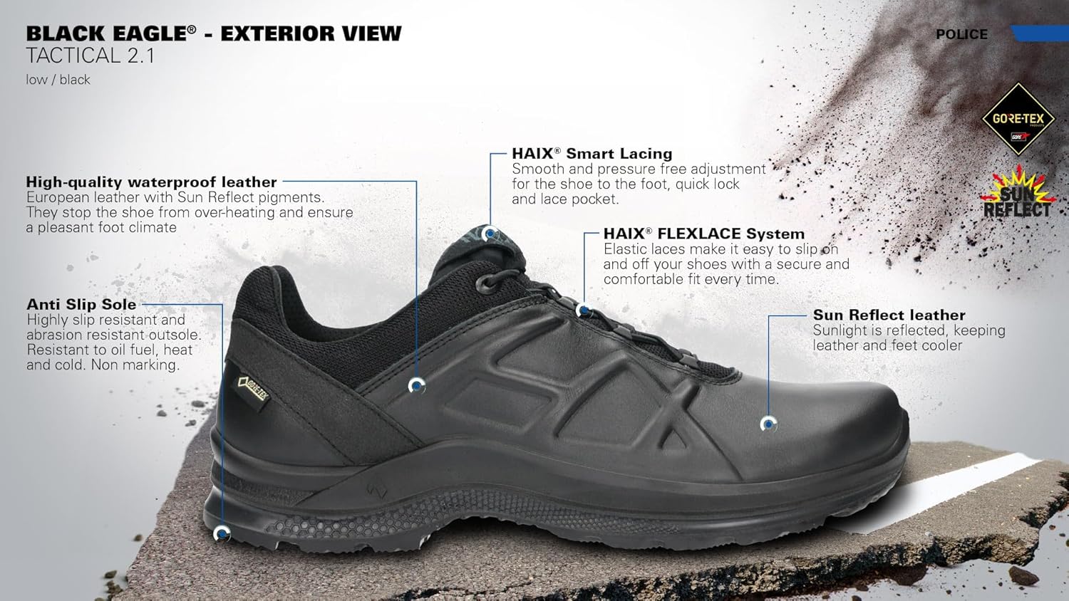 Тактические туфли HAIX Black Eagle Tactical 2.1 GTX Low - водонепроницаемые тактические туфли с противоскользящей подошвой, амортизирующей технологией и легким дизайном, отлично подходят в качестве полицейской обуви — фото 4