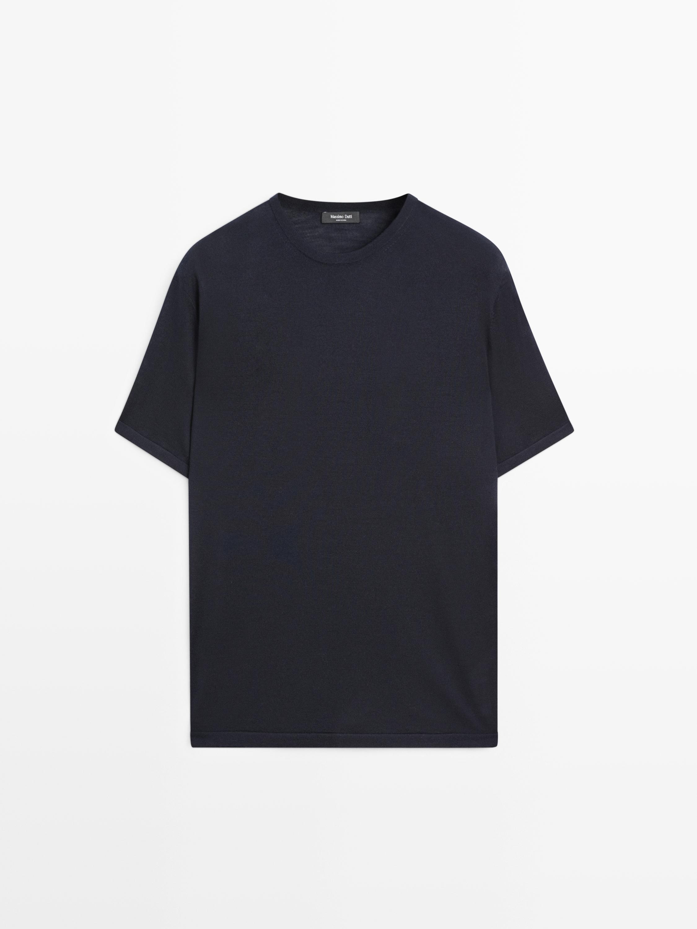 Футболка с коротким рукавом из смесовой шерсти Massimo Dutti, navy blue — фото 2