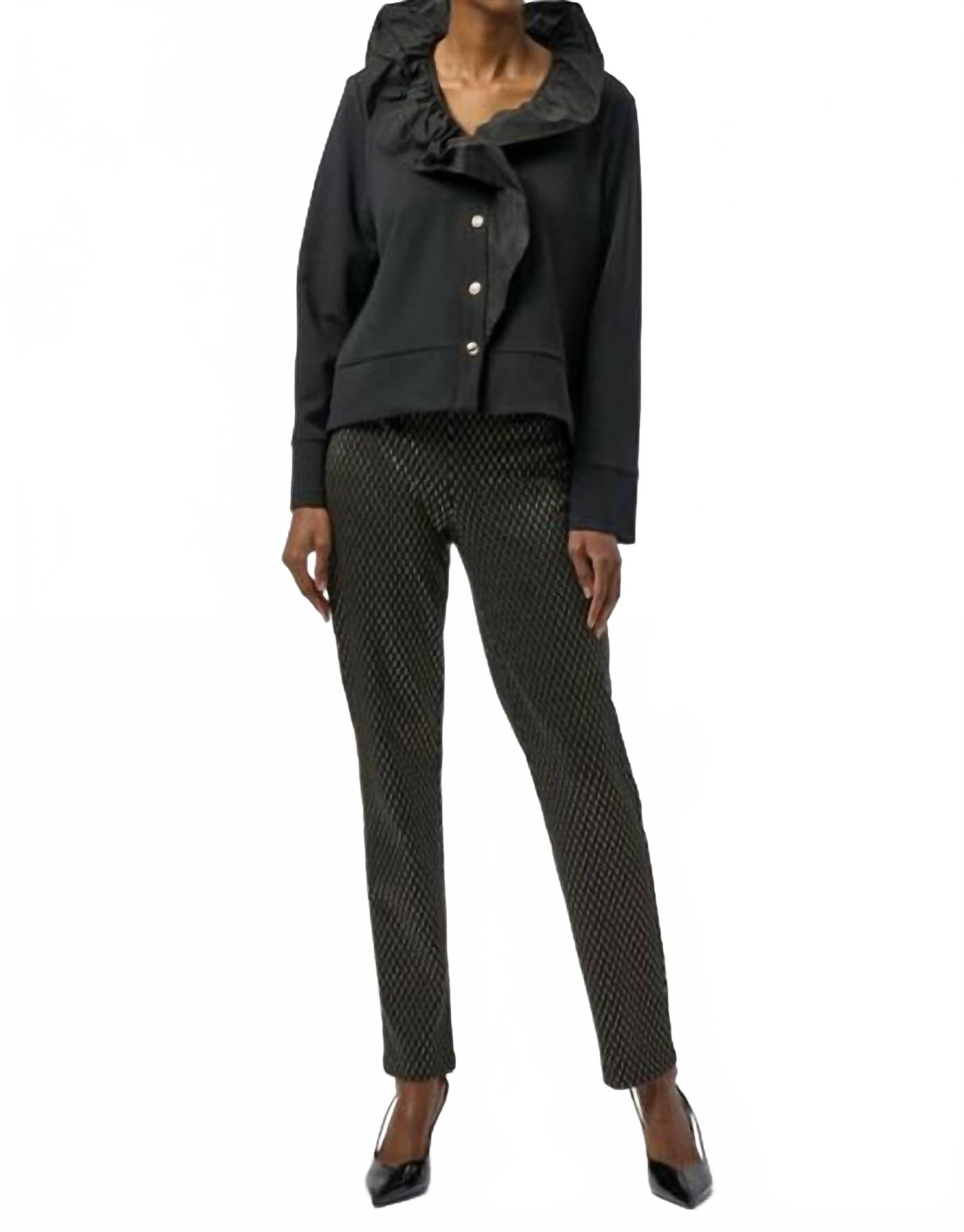 

Joseph Ribkoff Зауженные брюки из плотной трикотажной ткани с фольгированным покрытием, черно-золотого цвета