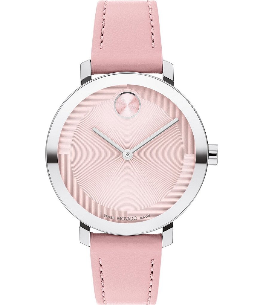 

Женские кварцевые часы Movado Bold 2.0 с розовым кожаным ремешком, розовый