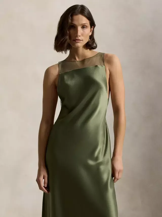 Платье-макси Polo из атласа с прозрачными вставками, цвет Горный зеленый Ralph Lauren — фото 3