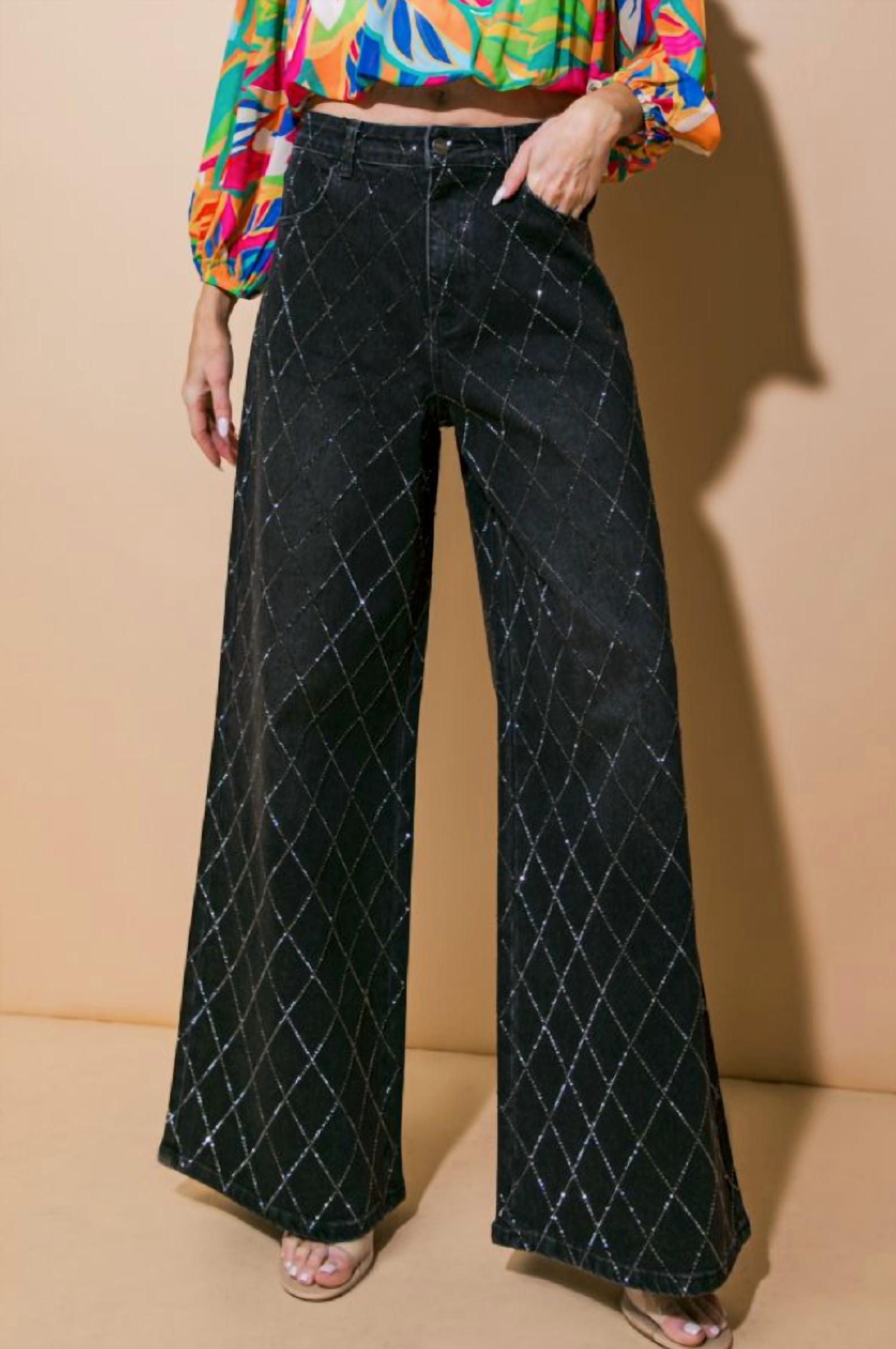 

Блестящие потертые джинсовые брюки черного цвета FLYING TOMATO