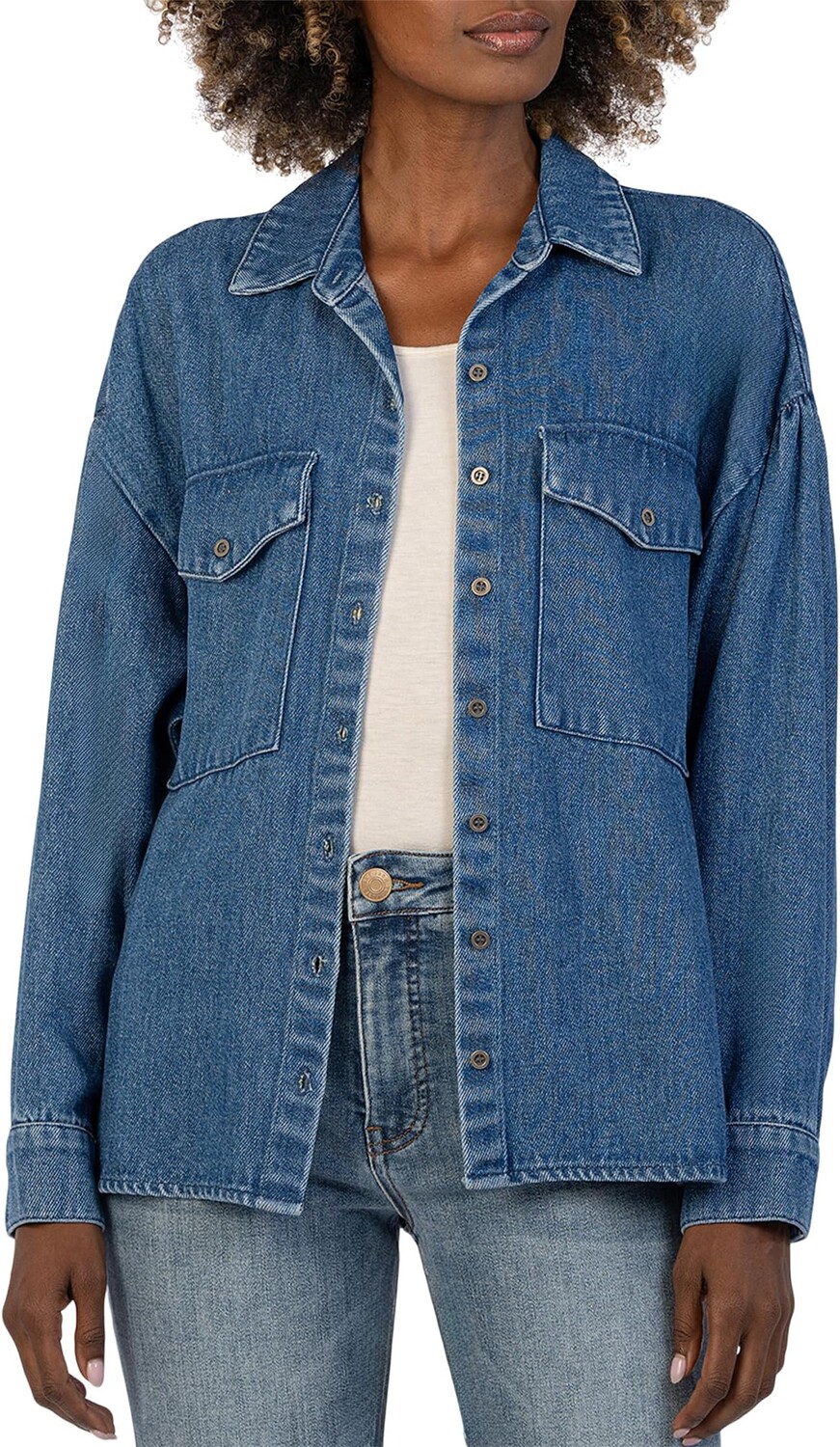 

Футболка KUT from the Kloth Louella-Drop Shoulder Long Sleeve Top W/ Shirring, цвет Medium Wash
