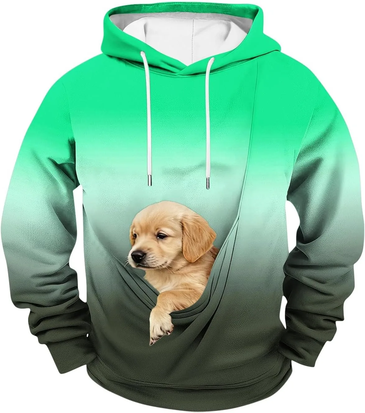 Толстовка с капюшоном-переноской для питомца, Long Sleeve, Fleece, Gradient Print, Unisex, с карманом-кенгуру — фото 4