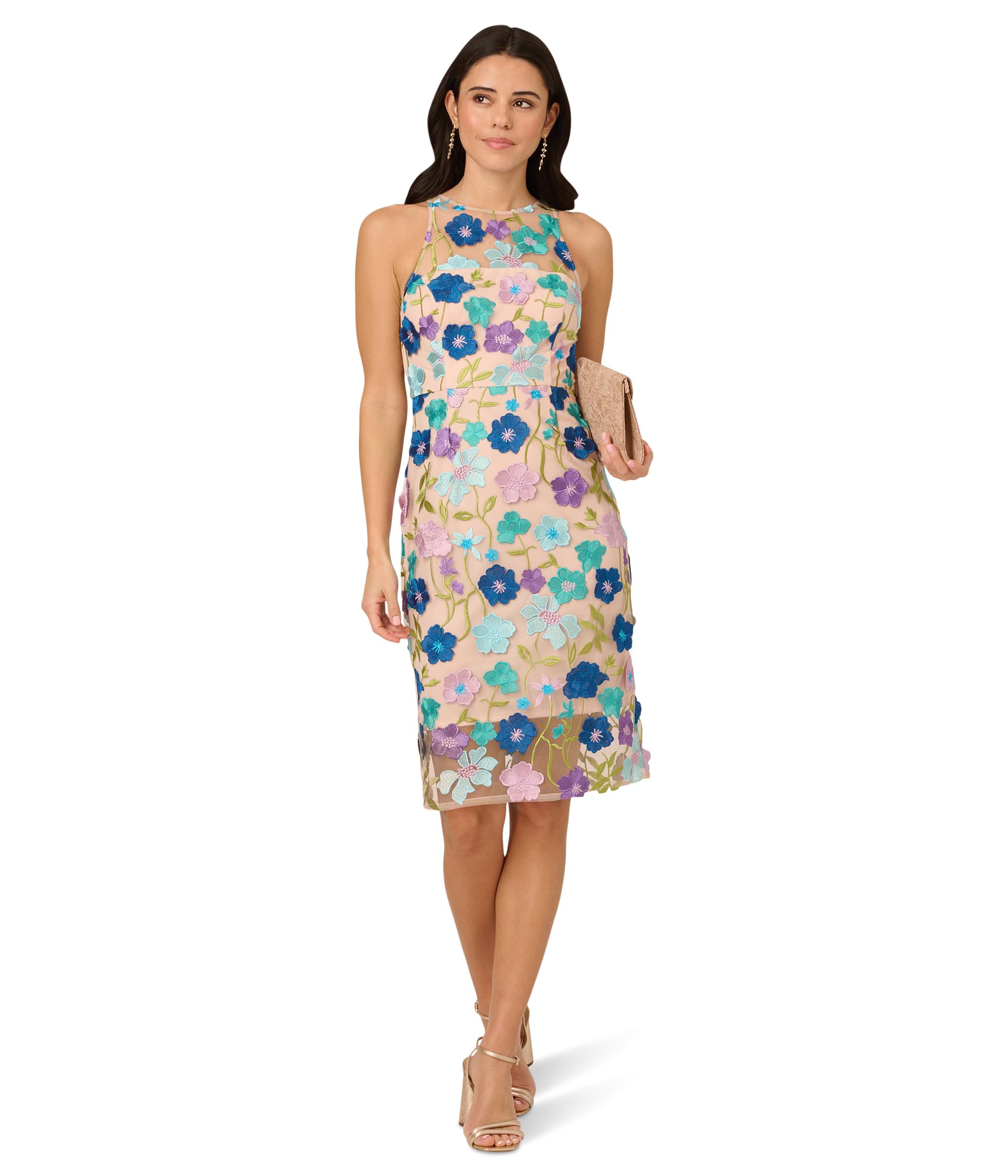 

Платье Adrianna Papell Embroidered Column Midi Dress, черный мульти