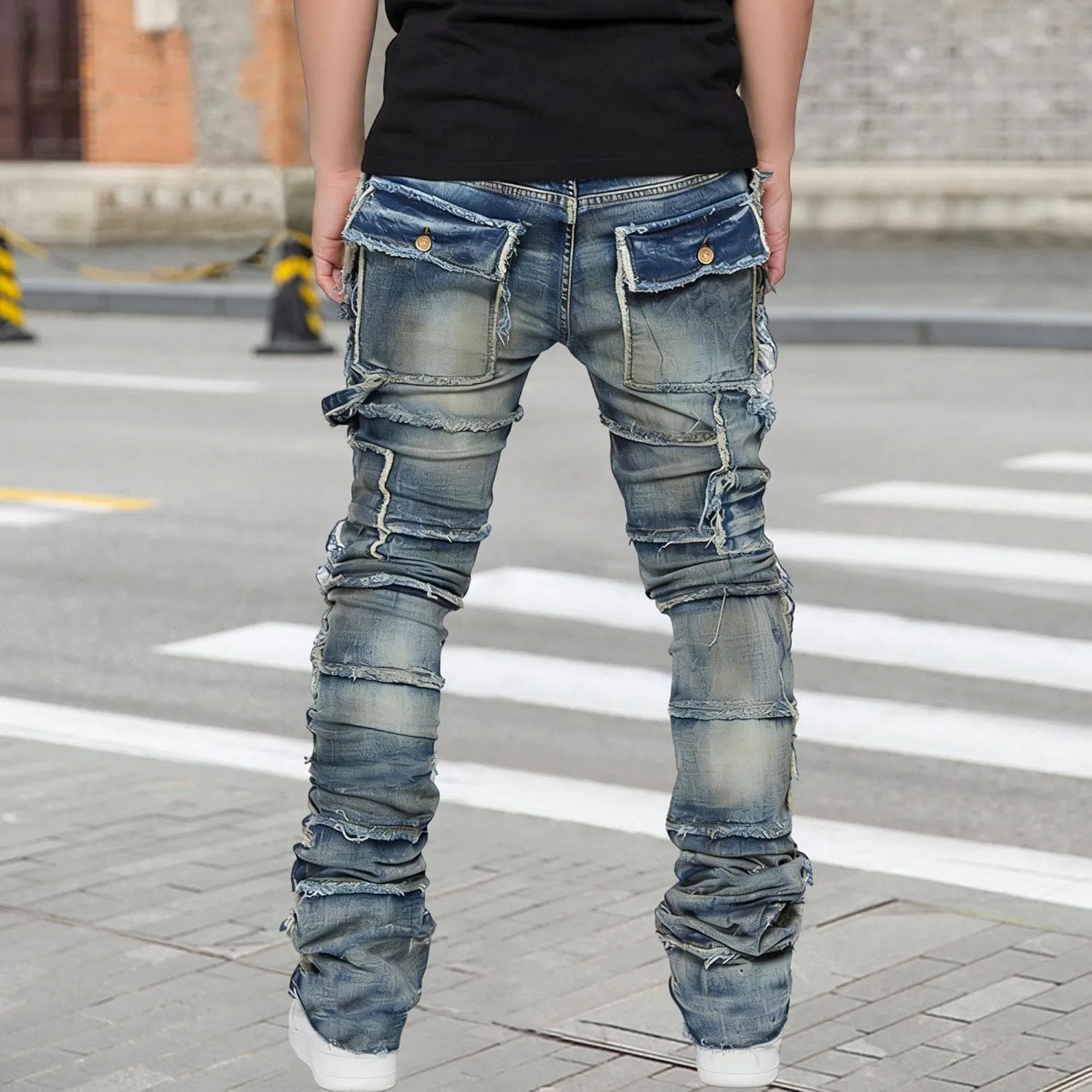 Джинсы стрейч Slim Fit с потертостями, синие 1 — фото 3