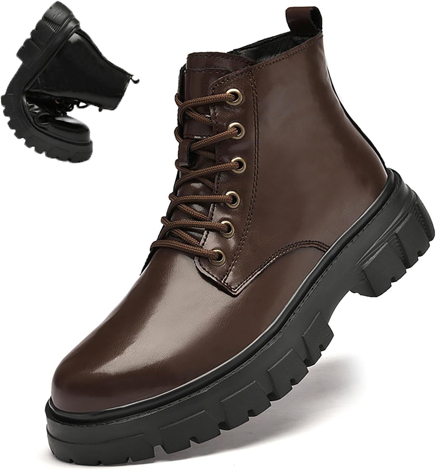 

Мужские ботинки NENGMAON из натуральной кожи с высоким каблуком-платформой, боковой молнией, коричневый