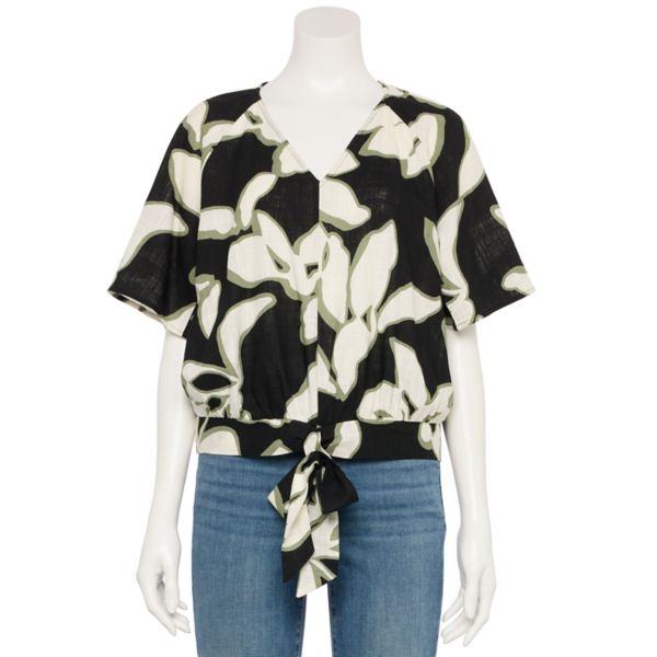 

Женский топ с завязками спереди Nine West, цвет black midsafari leaf